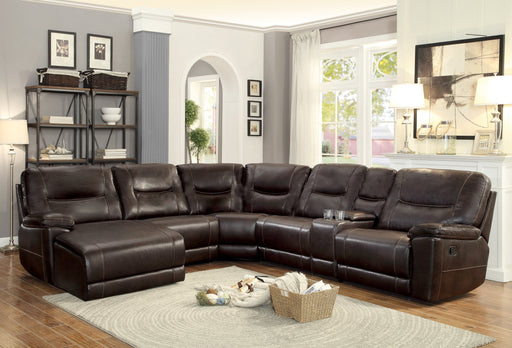 Columbus Brown Leather Gel Match Reclining Sectional .