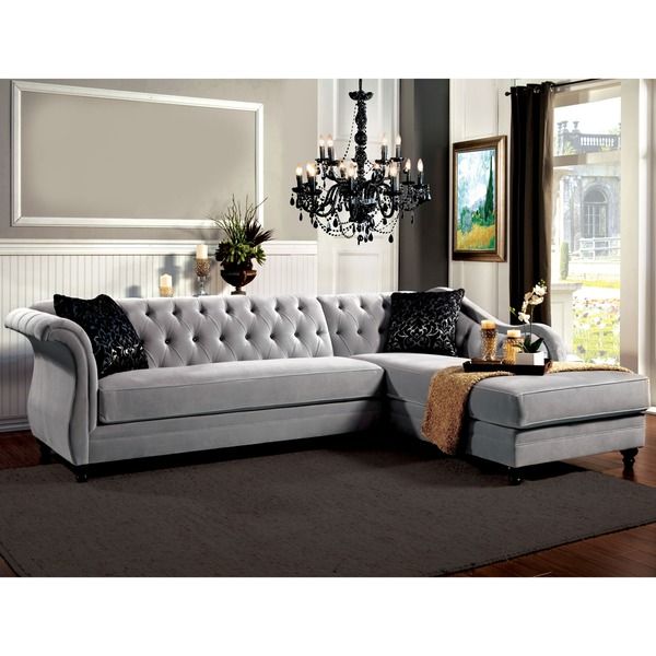Furniture of America Elegant Aristocrat Tufted Grey Sectional .