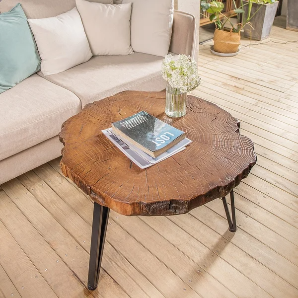 COSIEST Faux Wood Tree-Slice Outdoor Coffee Table - Overstock .