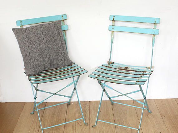 Vintage Metal Folding Garden Chairs - Turquoise - Retro - Garden .