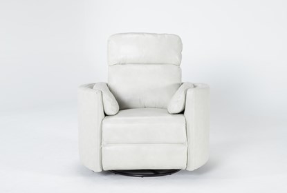 Rayna Ivory Leather Power Swivel Gider Recliner with Built-In .