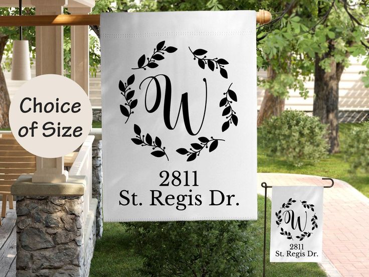 Monogram Initial Personalized Garden or House Flag, Address Sign .