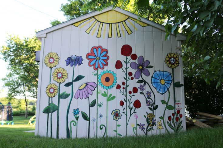 Mural 🎨 Shed Mural 🌼flower painting 🎨 | Flower mural, Garden .