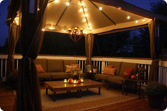 garden lights gazebo | Comfy seating, Gazebo lighting, Deck decorati