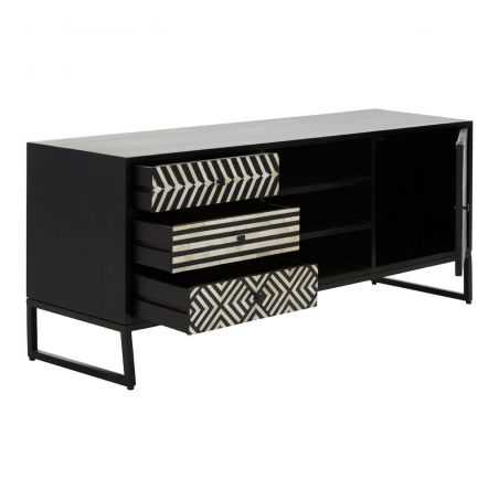 Monochrome Black & White Stripes Tv Cabinet - Made From Buffalo Bo