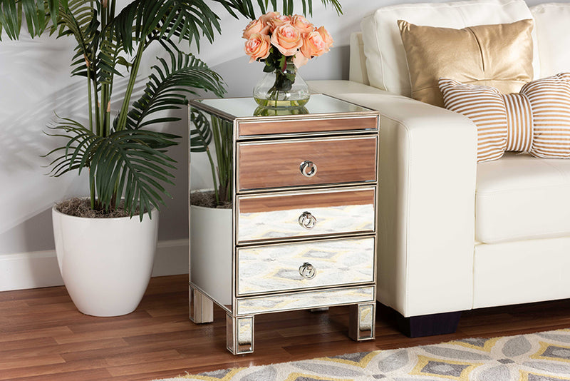 Baxton Studio Ewan Contemporary Glam and Luxe Mirrored 3-Drawer .