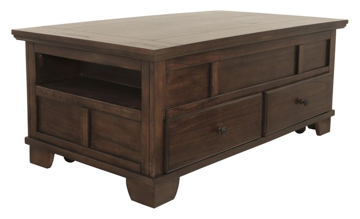 Wooden Lift Top Cocktail Table with 2 Drawers and 2 Open .