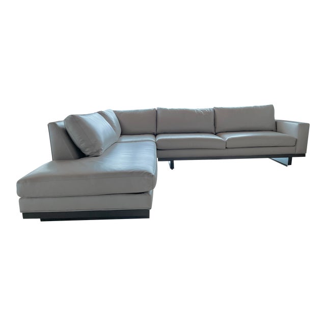 Thayer Coggin Leather & Wood Sectional Sofa | Chairi