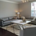 Gray Living Room walls with Gray Leather Sofas - Contemporary .