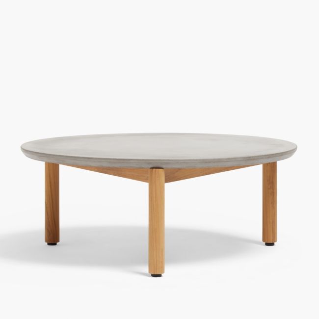 Neighbor Haven Round Concrete and Teak Wood Outdoor Coffee Table + .