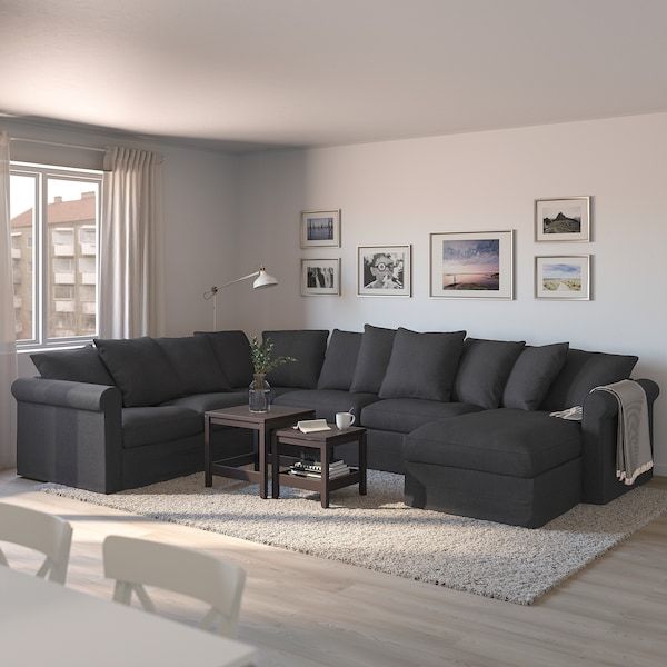 HÄRLANDA Corner sleeper sofa, 5-seat, with chaise/Sporda dark gray .