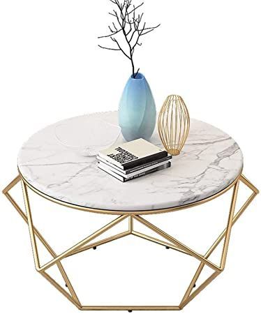 Wddwarmhome Coffee Tables for Living Room Small,White,Metal Base .