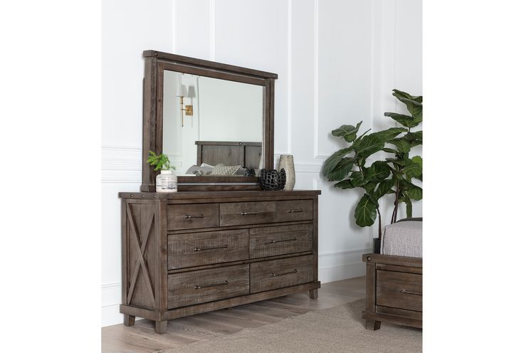 Jaxon Grey 7 Drawer Dresser/Mirror | Dresser with mirror, Grey .