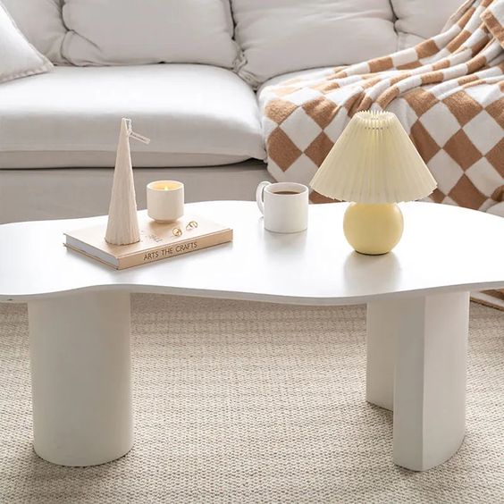 Modern Funky Wood Coffee Table - Abstract Cloud Shaped in White .