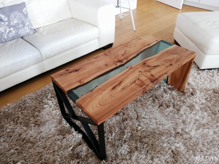 Waterfall River Table Made of Elm Wood and Turquoise Epoxy - Etsy .