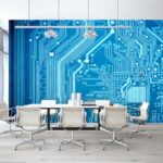 Blue Circuit Board Themed 3D Digital Print Wallpaper Office - Etsy .