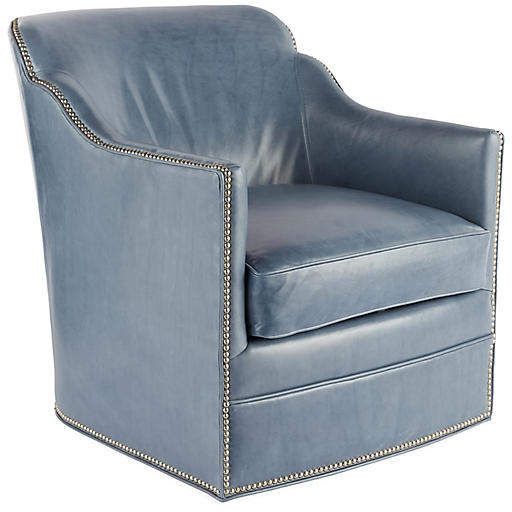 Hughes Swivel Chair - Light Blue Leather #crafted#finely#swivel .