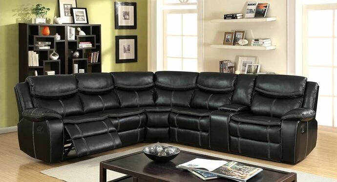 CM6982 3 pc gatria ii black breathable leatherette sectional sofa .