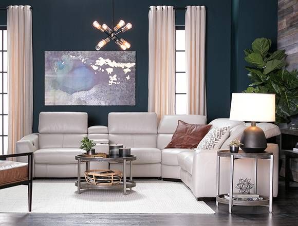 transitional Living Room with Kristen Silver Grey 6 Piece Power .