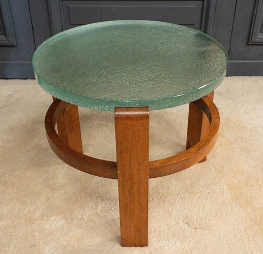 Art Deco Pedestal Table with Saint-Gobain Glass Slab Geometric .