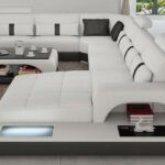 Mequon Large Leather Sectional with LED Lights | Luxury sofa .