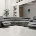 Birt Leather Sectional Sofa With Recliners | Grey sectional sofa .