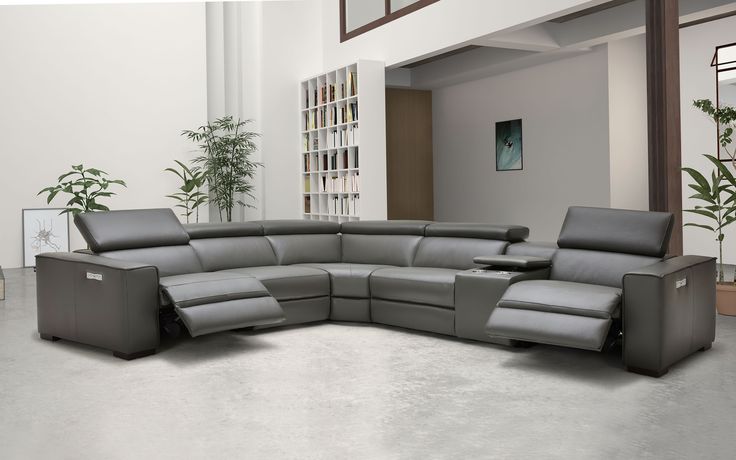 Birt Leather Sectional Sofa With Recliners | Grey sectional sofa .
