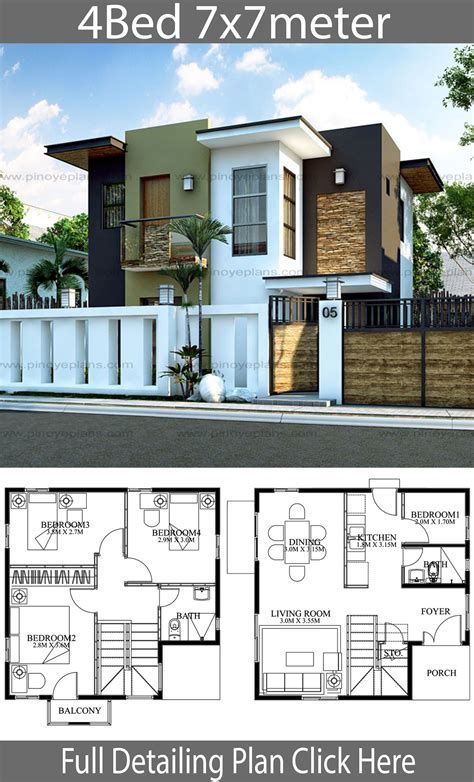 House Plans 17x18m With 4 Bedroom. Style Modern Terrace | Small .