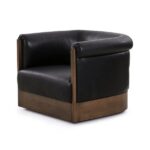 Colby Ash Veneer Upholstered Heirloom Black Leather Swivel Chair .
