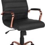 High Back Black Leather Executive Swivel Chair w/ Rose Gold Frame .