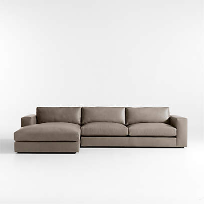 Oceanside Leather 2-Piece Deep-Seat Left-Arm Chaise Sectional Sofa .