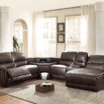 8brown-recliner-sectional-with-table-console-in-center | Sectional .