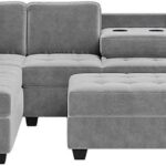 Cotoala 3 Piece Microfiber Sectional Sofa with Storage Ottoman .