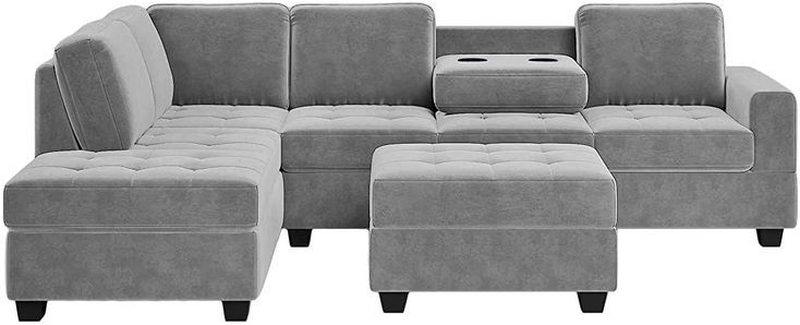 Cotoala 3 Piece Microfiber Sectional Sofa with Storage Ottoman .