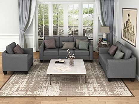 3 Piece Sectional Sofa Set with Loveseat, 3-Seater Couch and .