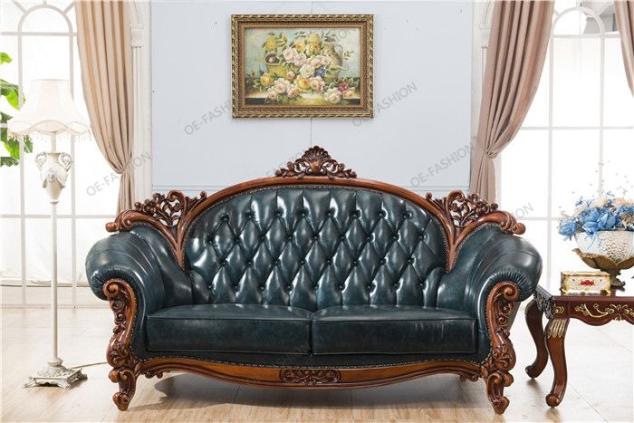 Europe classic design furniture wood carved living room leather .