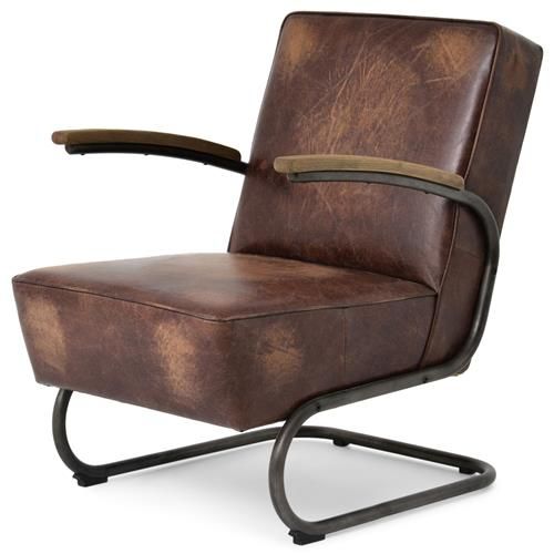 Peterman Industrial Loft Black Iron Brown Leather Armchair | Brown .
