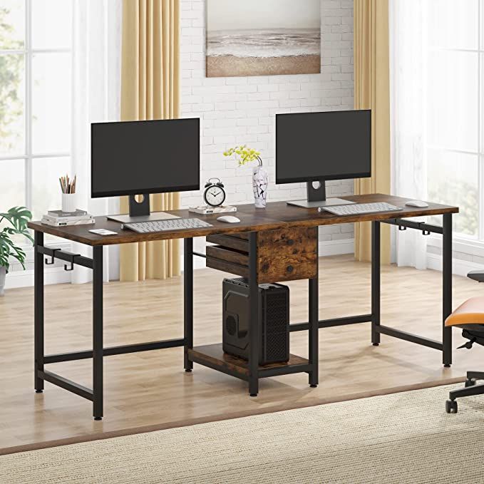 Tribesigns Two Person Desk, 79 Inch Double Desk with 2 Drawers .