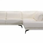 Modern White Full Leather Sectional Sofa Right Facing Chaise .