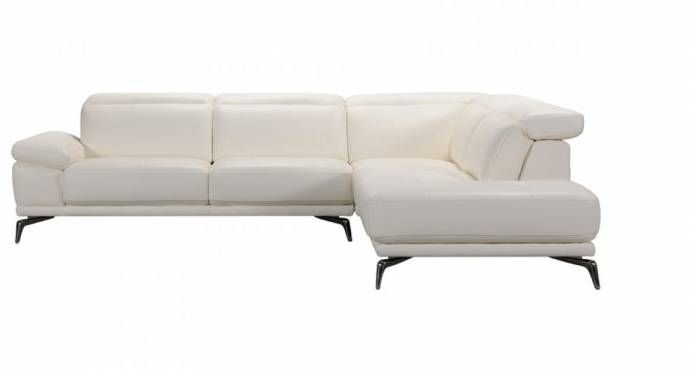 Modern White Full Leather Sectional Sofa Right Facing Chaise .