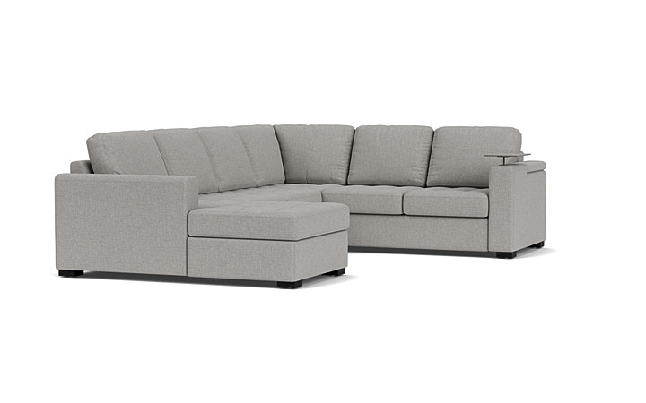 Luigi Full Pullout Tux Chaise Sectional w/ USB Charger in Gray, Le
