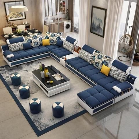 Luxury Modern U Shaped Sectional Fabric Sofa Set With Ottoman .