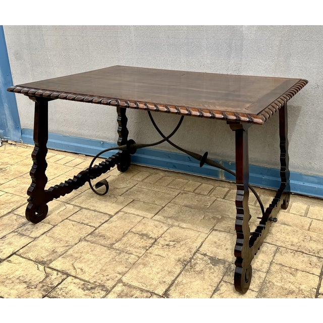 18th Century Refectory Spanish Table With Lyre Legs and Iron .