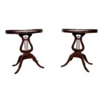 Mid 20th Century Lyre Base Oval Mahogany End Tables - a Pair .