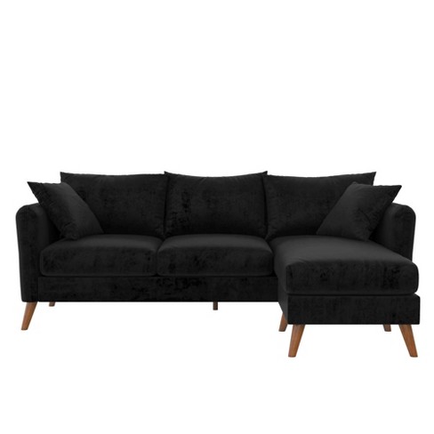 Magnolia Sectional Sofa With Pillows Black Velvet - Novogratz : Targ