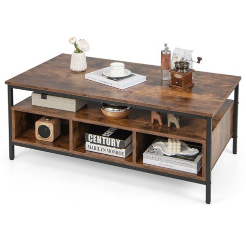 Costway Industrial Coffee Table With Open Storage Metal Frame .