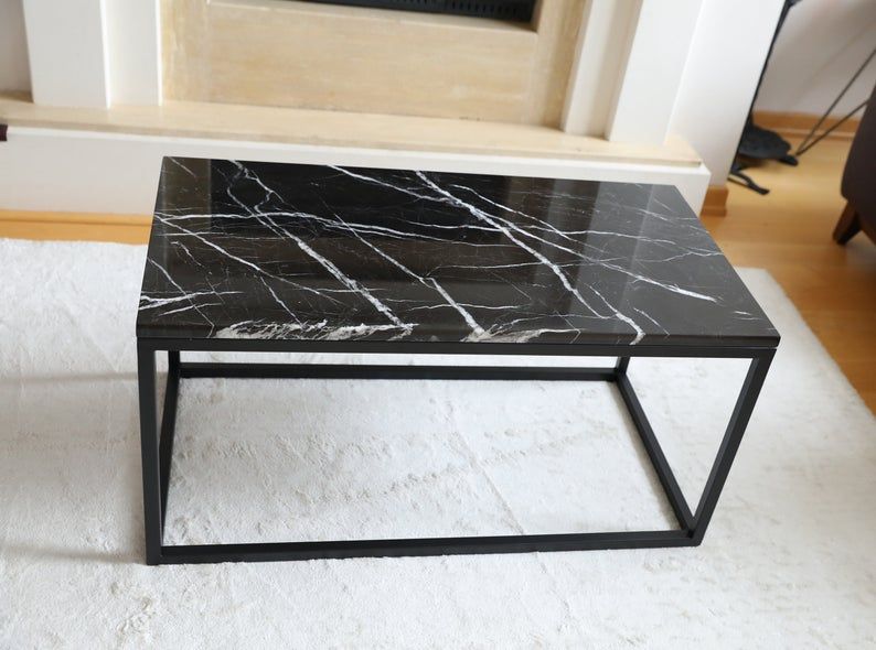 Black Marble Coffee Table Natural Marble Table Top Art Deco - Etsy .