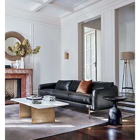 Oblique Marble Coffee Table + Reviews | CB2 | Black leather sofas .
