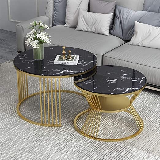 Modern Coffee Table Nesting Tables, Marble Material Top, Metal .