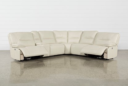 Marcus Oyster 131" 6 Piece Power Reclining Modular Sectional with .